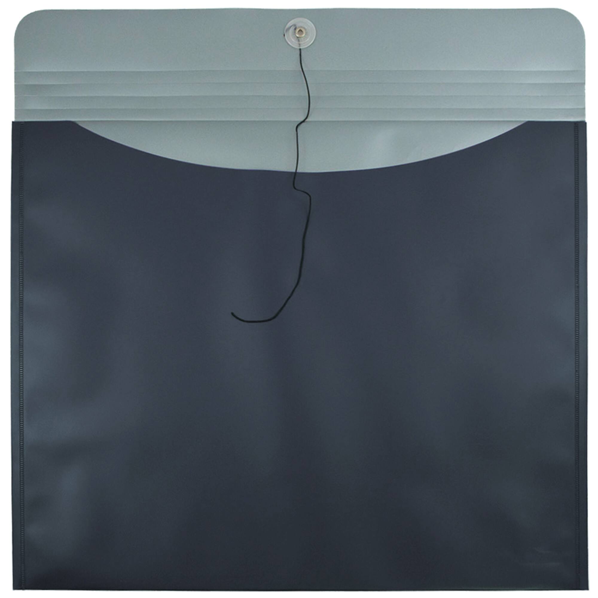 JAM Paper 15" x 18" Metallic Charcoal Blue Button & String Closure Plastic Envelope, 12ct.